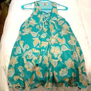 Patterned flowy sea foam green dress